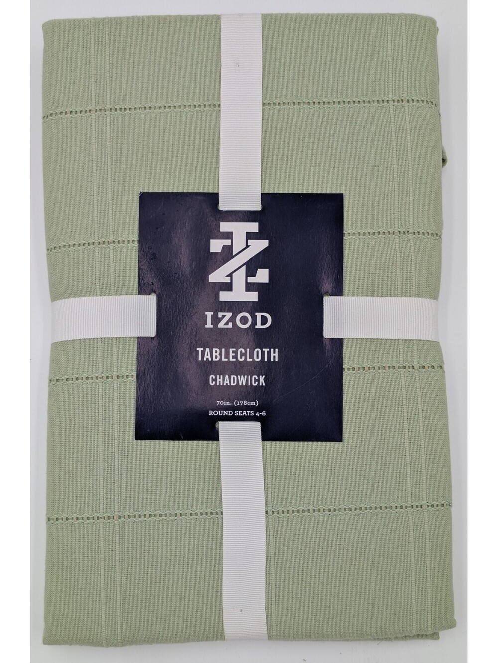IZOD Chadwick 70" Round Tablecloth Laurel Green Cotton Blend New Seats 4-6